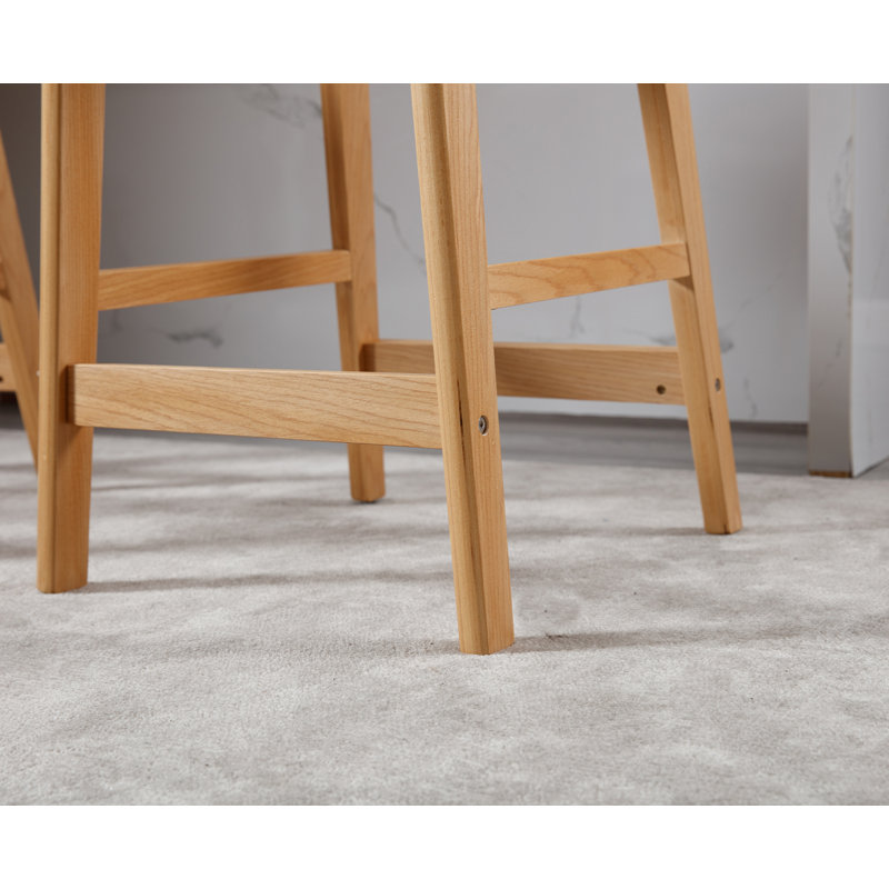 Azarah Solid Wood 25.5'' Counter Stool, Wood, Linen-Beige