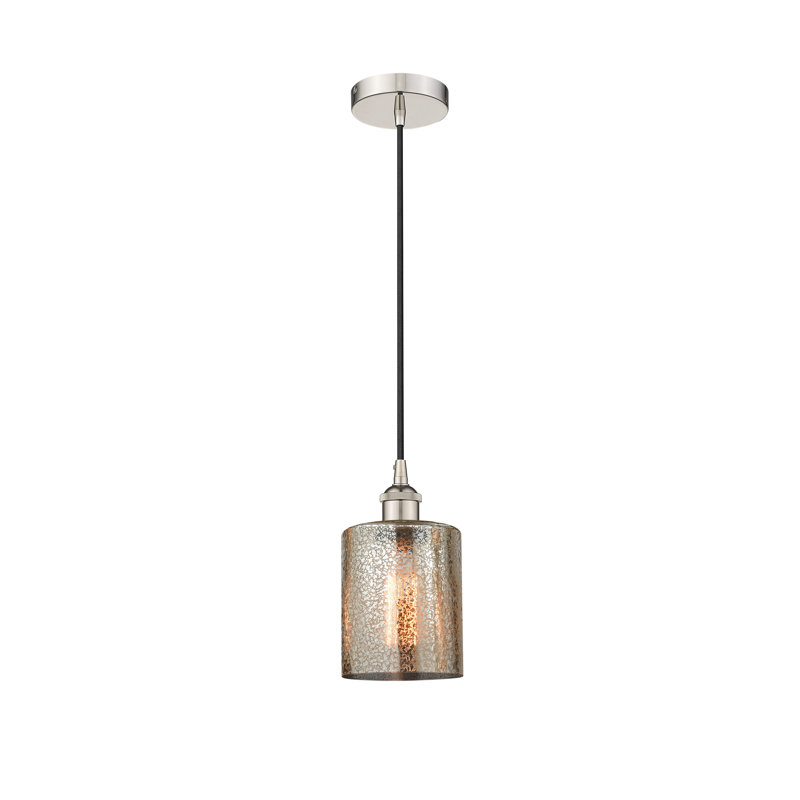 Luminaire suspendu cylindrique à 1 lumière Malcolm, H 9,75 po x l 5 po x P 5 po, Mercurisé, Nickel poli