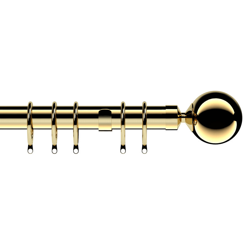 Single Curtain Pole, 6.5cm H x 250cm W x 10cm D, Bright Brass