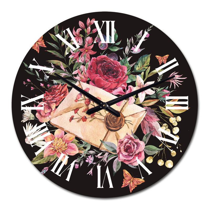 Ancienne lettre rétro avec fleurs - horloge murale traditionnelle, Surdimensionné