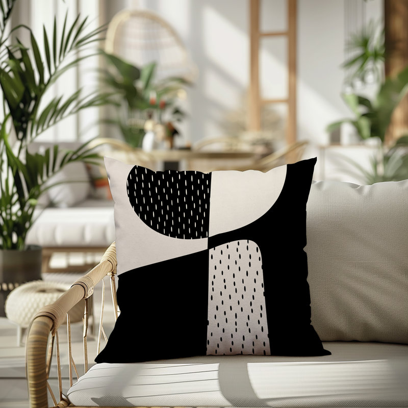 Coussin carré intérieur / extérieur pia, H 17 po x l 17 po, Blanc cassé / noir