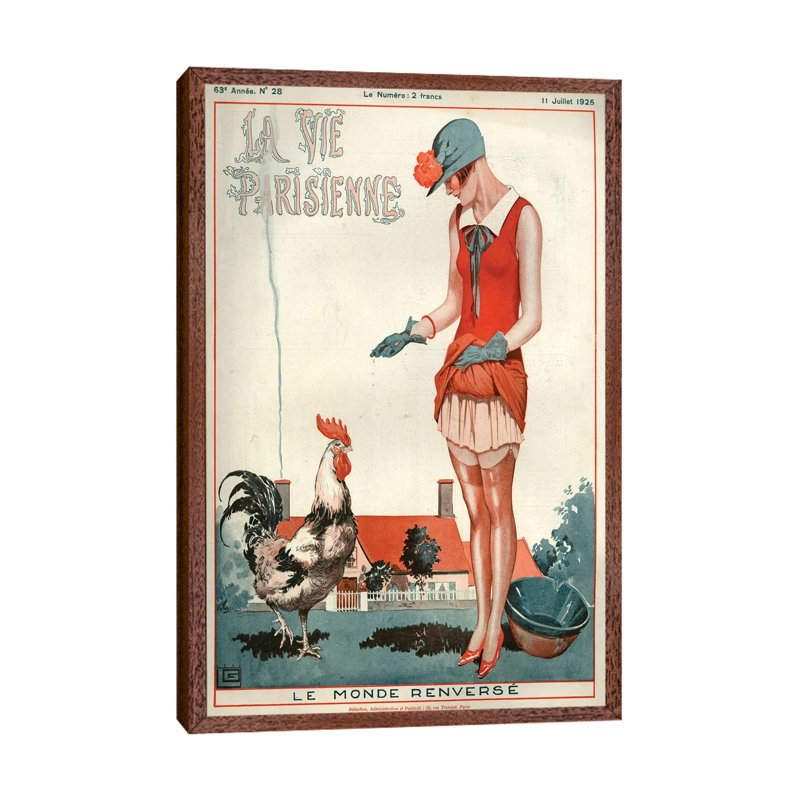 1925 La Vie Parisienne Magazine Cover by Georges Leonnec - Painting on Canvas, Classic Brown Wood Framed