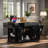 Fluted Rolling Kitchen Island With Trash Can Storage Cabinet, Power Outlet, Internal Storage Rack, 3 Drawers, 3 Open Side Racks