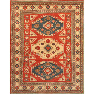 Tapis de zone en laine noué la kazak 7 pi 8 po x 10 pi one-of-kind main Grange