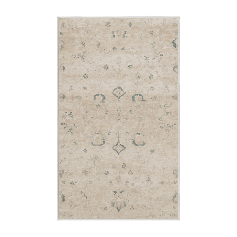 Machine Washable Beige Area Rug GSIX03668, Rectangle 4' x 6'