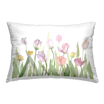 Coussin décoratif à motif de tulipes pastel doux par Lanie Loreth