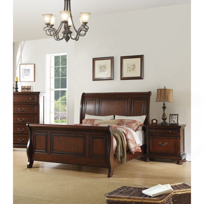 Traditional 3Pc Set Queen Size Bed 2X Nightstands Panel Headboard Footboard Antique Cherry Bedroom Furniture