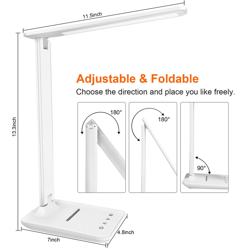 Lampe de bureau à DEL, à intensité variable, avec port de charge USB, 5 modes d'éclairage, contrôle sensible, lampe de table pliable et portable