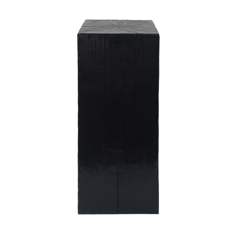 Wood-Look Square-Column End Table for Indoor and Outdoor Use, Black, 18" H x 14.25" W x 14.25" D