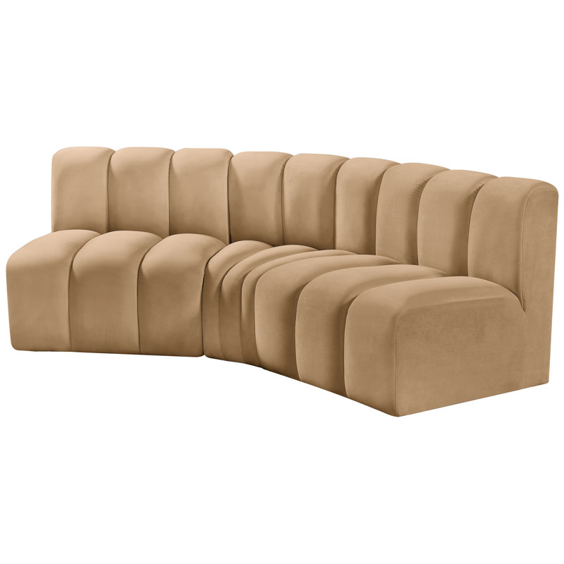 Hyoung Upholstered Curved Sectional Reversible, Camel Velvet