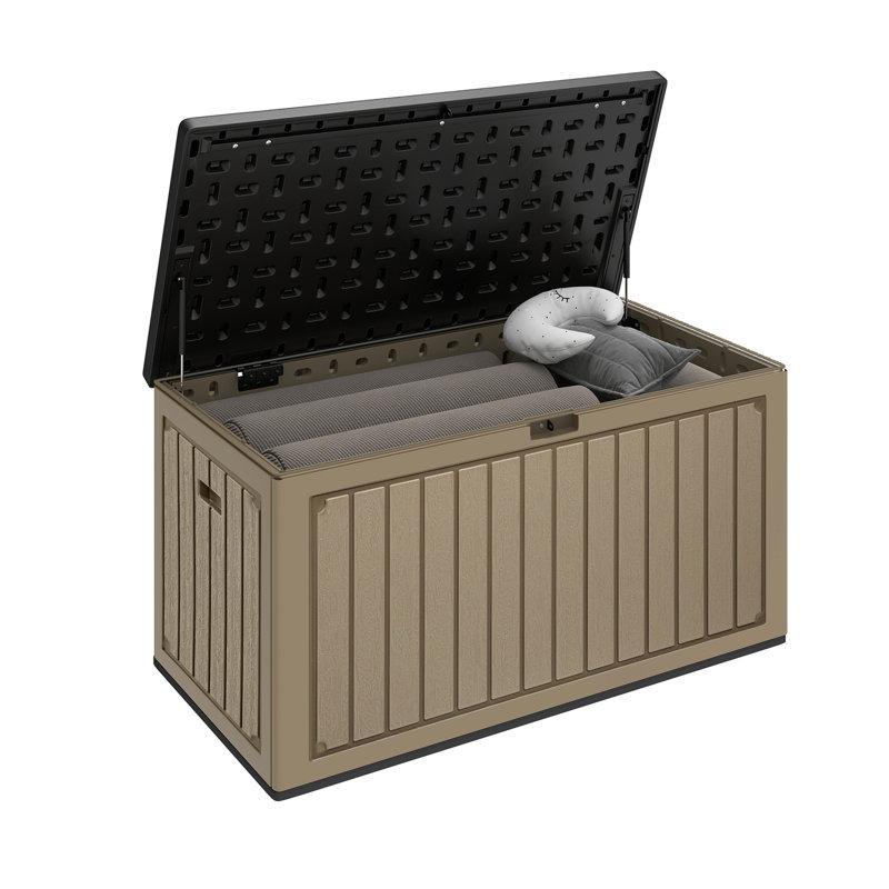 Boîte de rangement verrouillable en résine résistante à l'eau 44 gallons l 90 po, Noir / brun