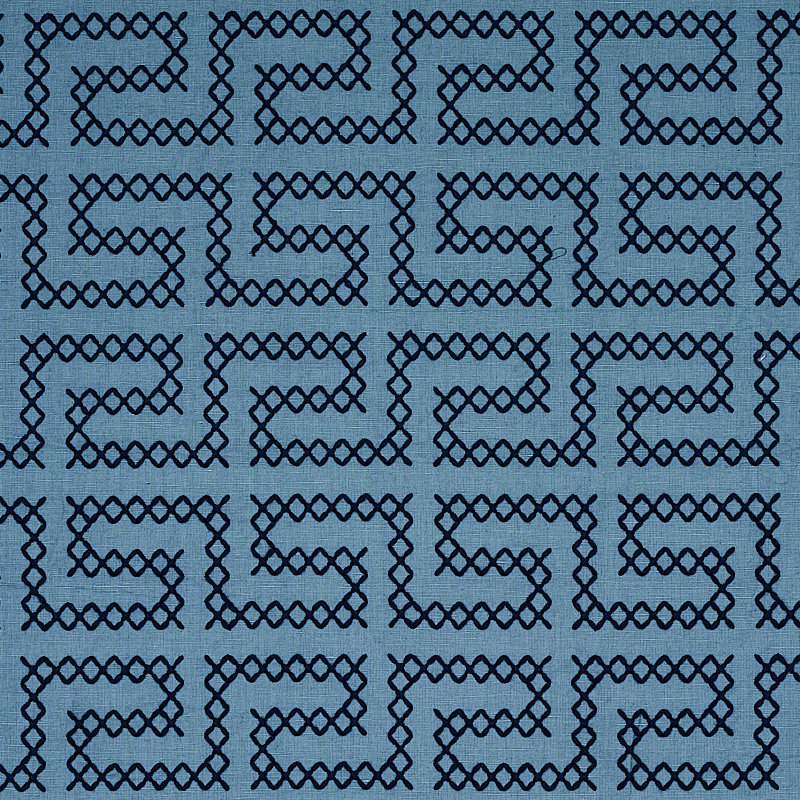 A Maze Embroidery Fabric, Cadet