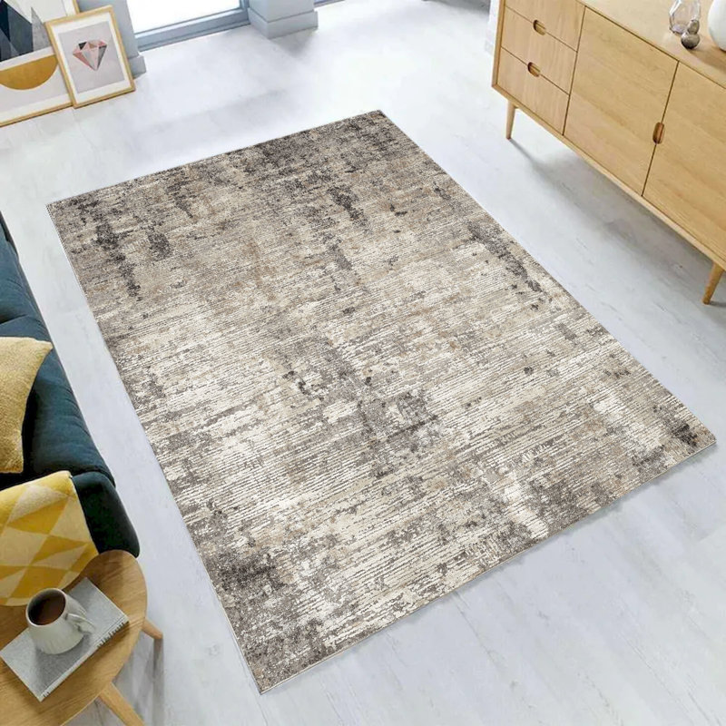 Tapis abstrait en beige, Rectangle 2,7 pi x 7,7 pi