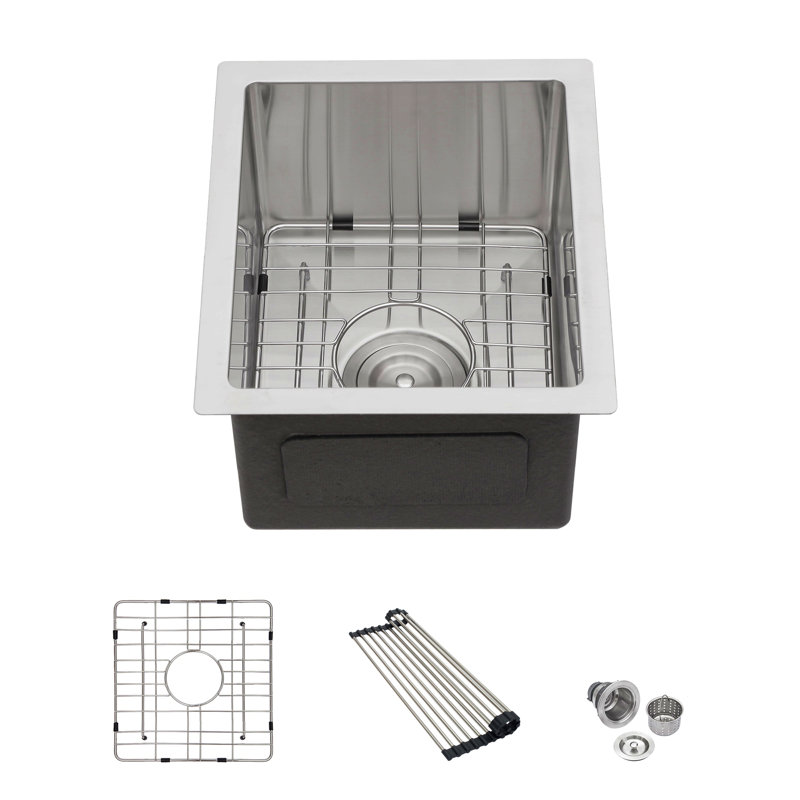 Évier de cuisine encastrable 13 po - Évier de cuisine encastré en acier inoxydable 13 po x 15 po x 9 po à cuve simple de calibre 16 / Évier de cuisine à cuve profonde de 9 po