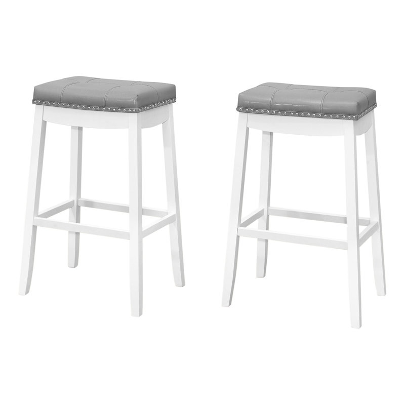 Rylan Bar Stool, Counter Height, Saddle Seat, Kitchen, Wood, Pu Leather Look, Bar Stool ( 29.5" Seat Height), White, Gray