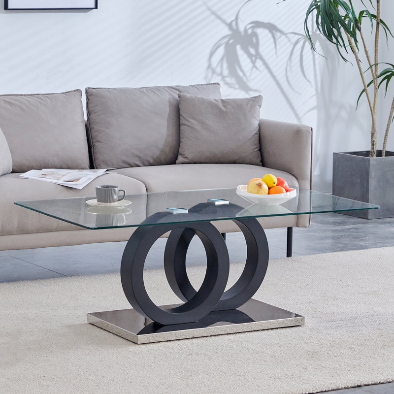 Table basse de style moderne avec plateau en panneau de fibres à densité moyenne et base noire, Noir