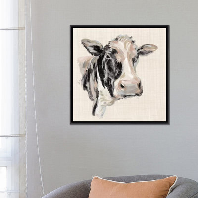 «Expressionistic Cow I Neutral Linen» par Silvia Vassileva - impression d'art graphique