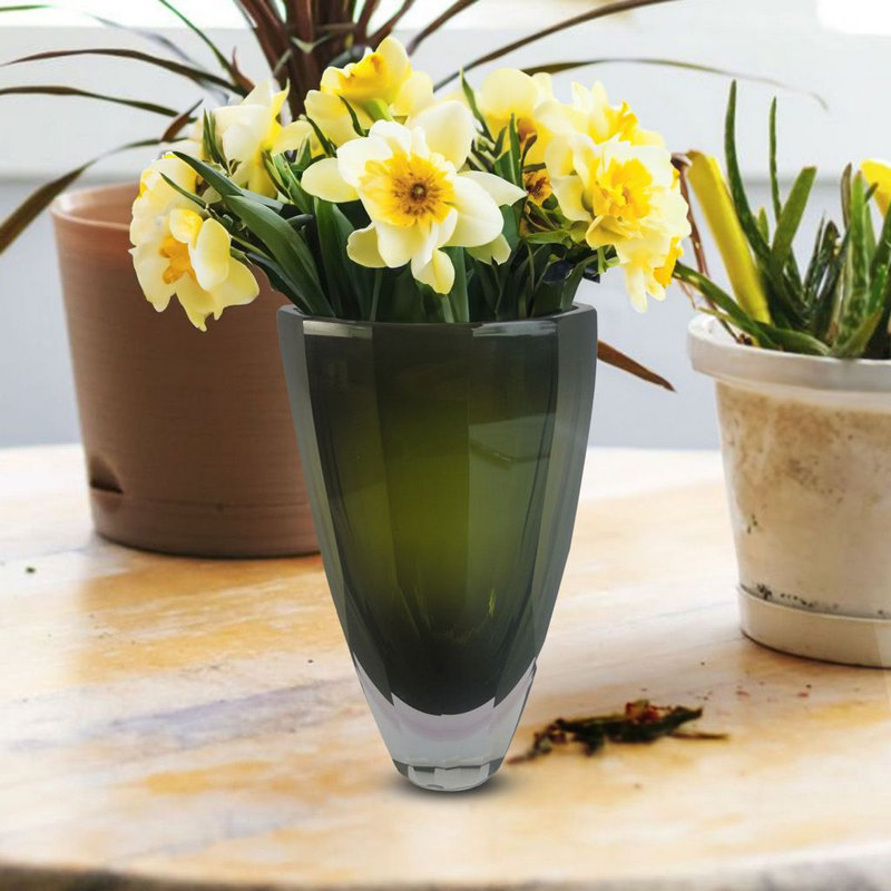 Minimalist Kaltman Glass Table Vase, 10" H x 6" W x 6" L, Green