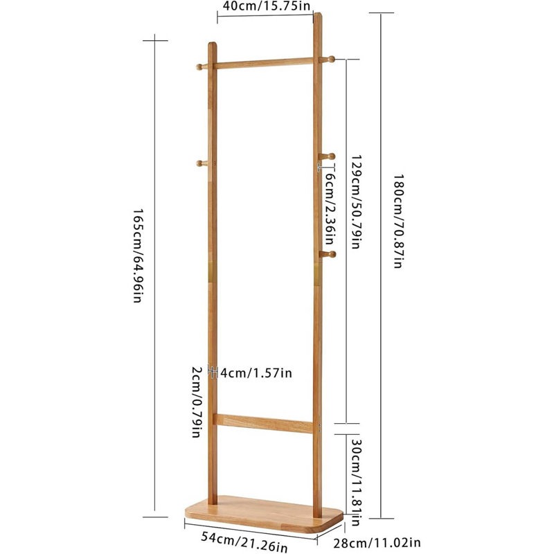 Freestanding 5 - Hook Coat Rack, Natural Wood