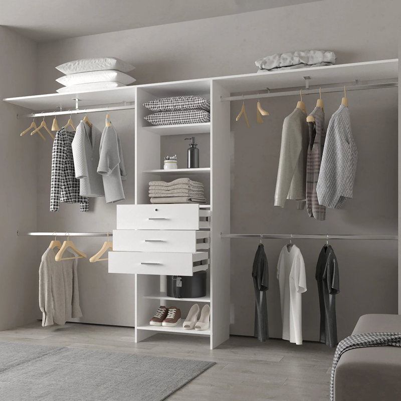 Système d'organisation modulaire blanc avec tringles suspendues, White