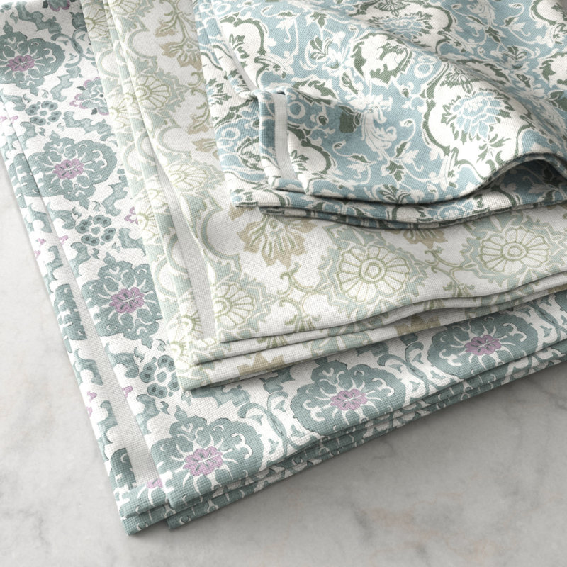Torchon en coton, Imprimés gris et bleu