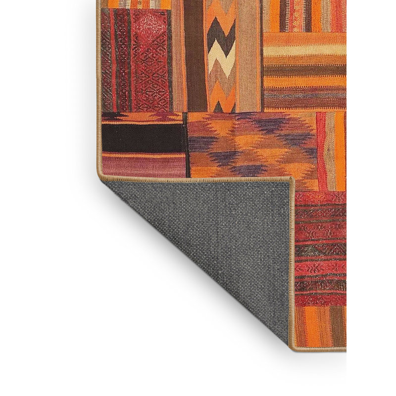 Tapis de zone orange/brun contemporain Julieth, Rectangle 5 pi x 8 pi