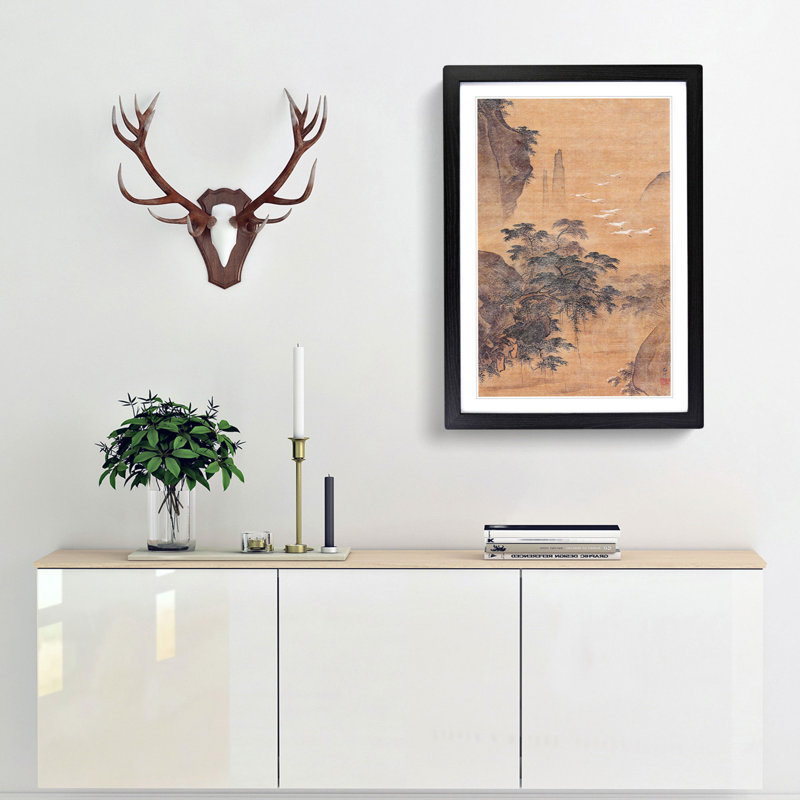 Herons in Autumn by Lu Ji - Framed Print, 36cm H x 27cm W x 2cm D, Black Framed