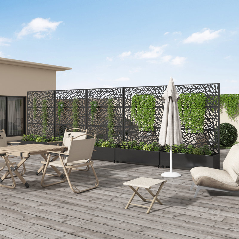 Metal Planter Box with Trellis with Wheels, 72" H x 47" W x 16" D
