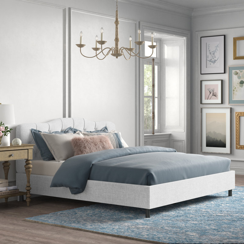 Pires Upholstered Platform Bed, Full, Zuma White Textured Linen