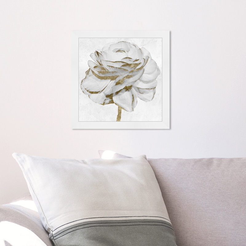 Blanc et rose doré - peinture encadrée, H 14 po x l 14 po, Cadre blanc
