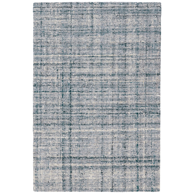 Tapis bleu / ivoire en laine Harris, Rectangle 7 pi 6 po x 9 pi 6 po