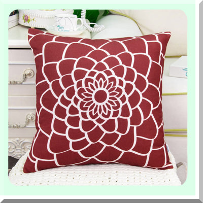 Floral Dahlia Canvas Pillow Covers - Set of 2, Soft Sofa Home Decor Cases, Dark Red, Outline Print, Couch Accent, Both Sides