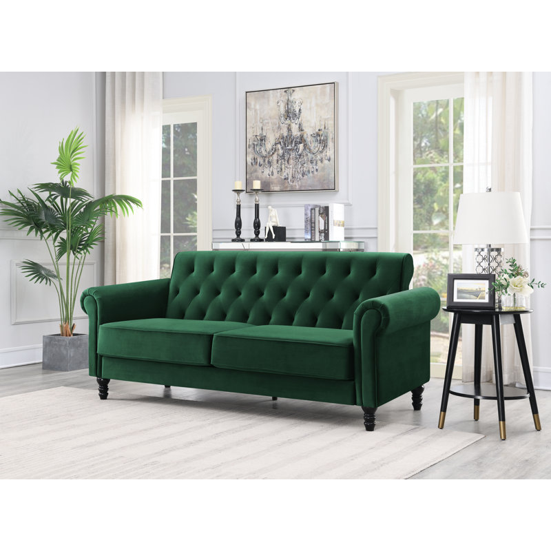 Mifflinville 3-Seater Velvety Sofa, Green, 3