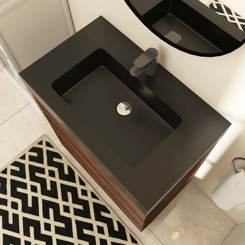 Meuble-lavabo simple Reniel, Noir, noir, noir, noir, Noyer, 30"