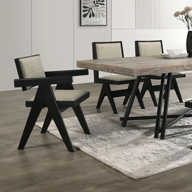 Ensemble de salle à manger 7 pièces contemporain avec table en bois d'hévéa, fauteuils et chaises d'appoint pour une expérience de salle à manger moderne