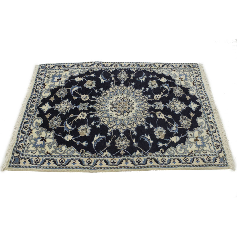 Tapis bleu marine en laine noué à la main de conception unique 2000 pi 2 pi 11 po x 4 pi 5 po Carlie