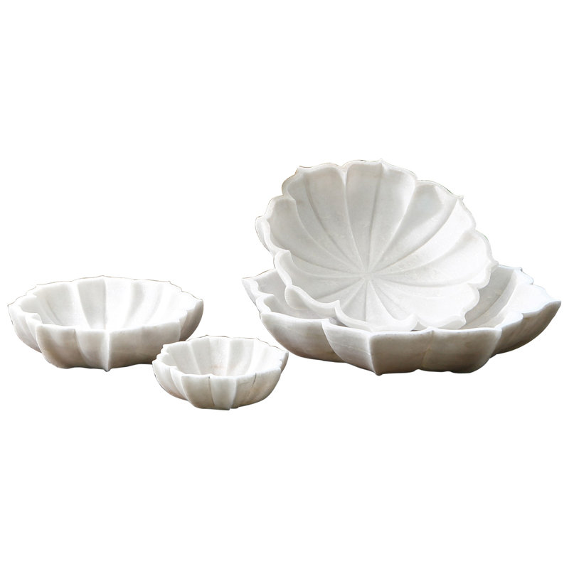 Marble Petal Bowl, 2.5" H x 12" W x 12" D
