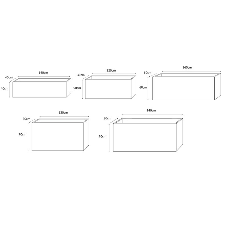 Baker Fiberglass Pot Planter, Faux Aluminium Textured, 70cm H x 120cm W x 30cm D