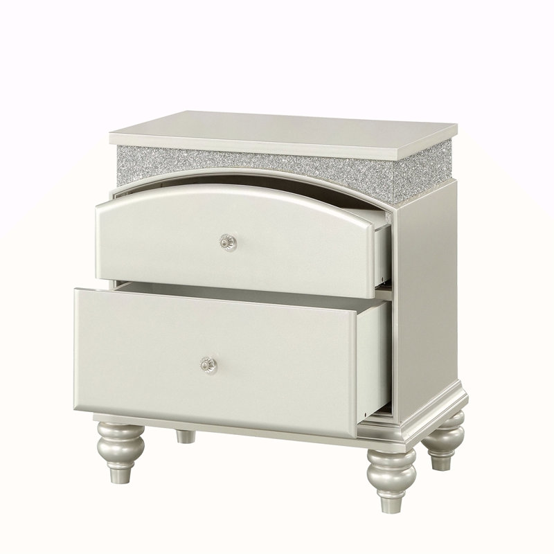 Table de chevet 2 tiroirs, Argent argent
