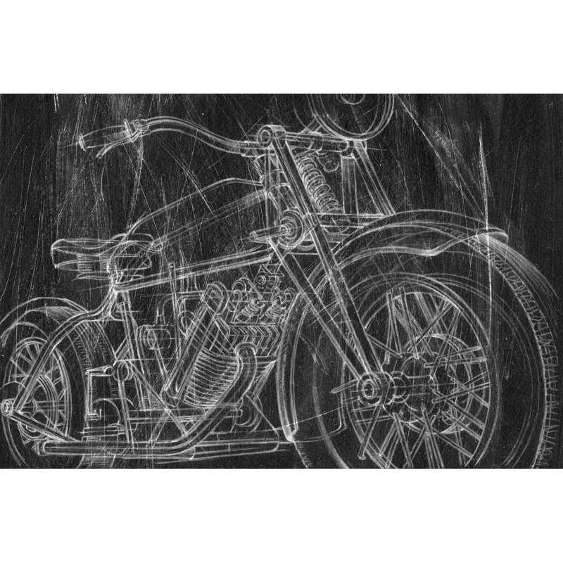 Croquis mécanique de moto I - impression, H 12 po x l 18 po, Non, Cadre simple érable érable