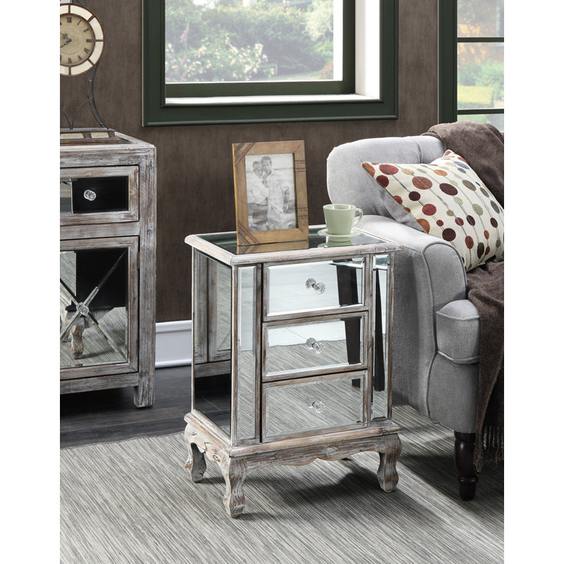 Denizhan 3 - Drawer End Table, Weathered White Mirror