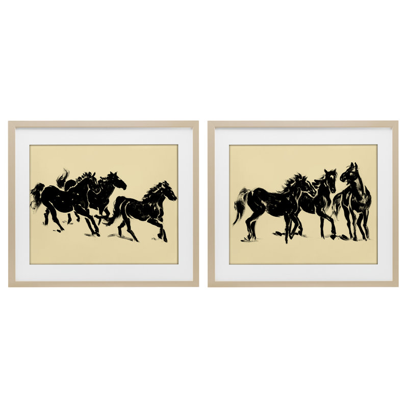 «Horses in Motion Stampede», ensemble de 2 impressions encadrées sous verre, design par Victoria Barnes, H 13 po x l 16 po