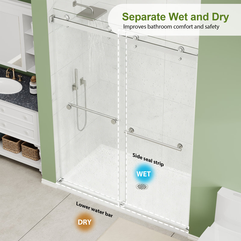 43"-48" W x 72" H Double Sliding Frameless Shower Door in Brush Nickel with 1/4" (6mm) Clear Tempered Glass, Brushed Nickel