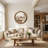 25.6" Round Wall Mirror with Geometric Solid Wood Frame