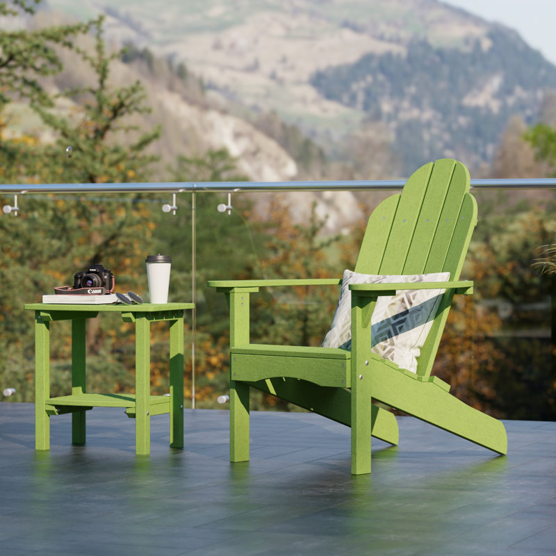 Classic 3-Piece Adirondack Set with Side Table, Lime Green