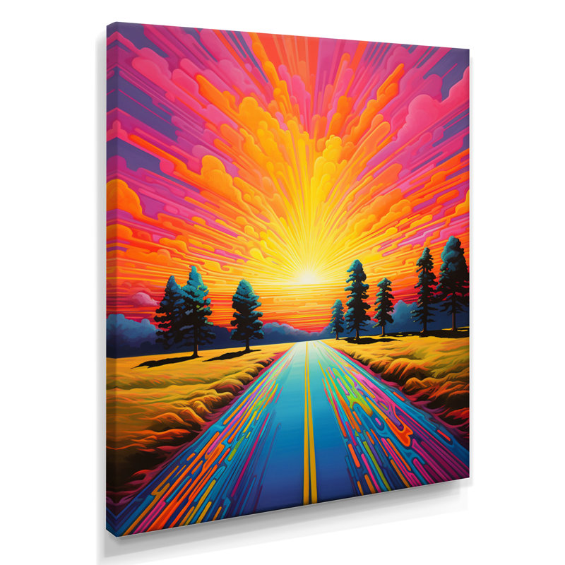 Glorious Sunset Country Road Trees - Art mural paysage, Toile tendue, H 20 po x l 12 po