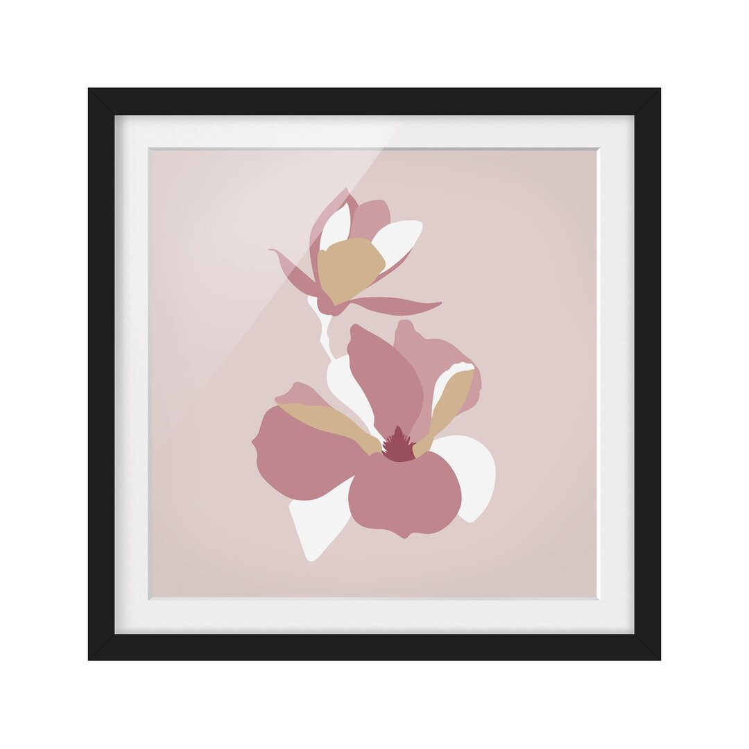 Gerahmtes Poster Line Art Flowers Pastel Pink