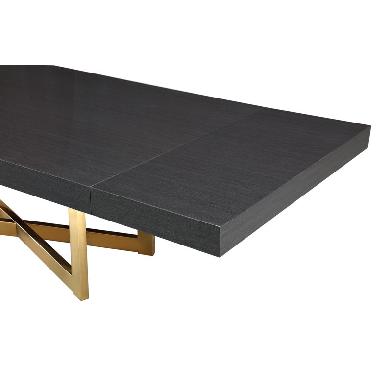 Maximo Graphite Lacquer Extendable Dining Table – Gold Base, Graphite Lacquer / Brushed Champagne Gold