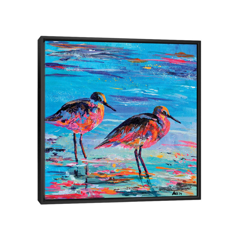 « shore oiseaux », reproduction sur toile, H 18 po x l 18 po x P 1,5 po, Toile avec cadre flottant noir, Pas de tapis