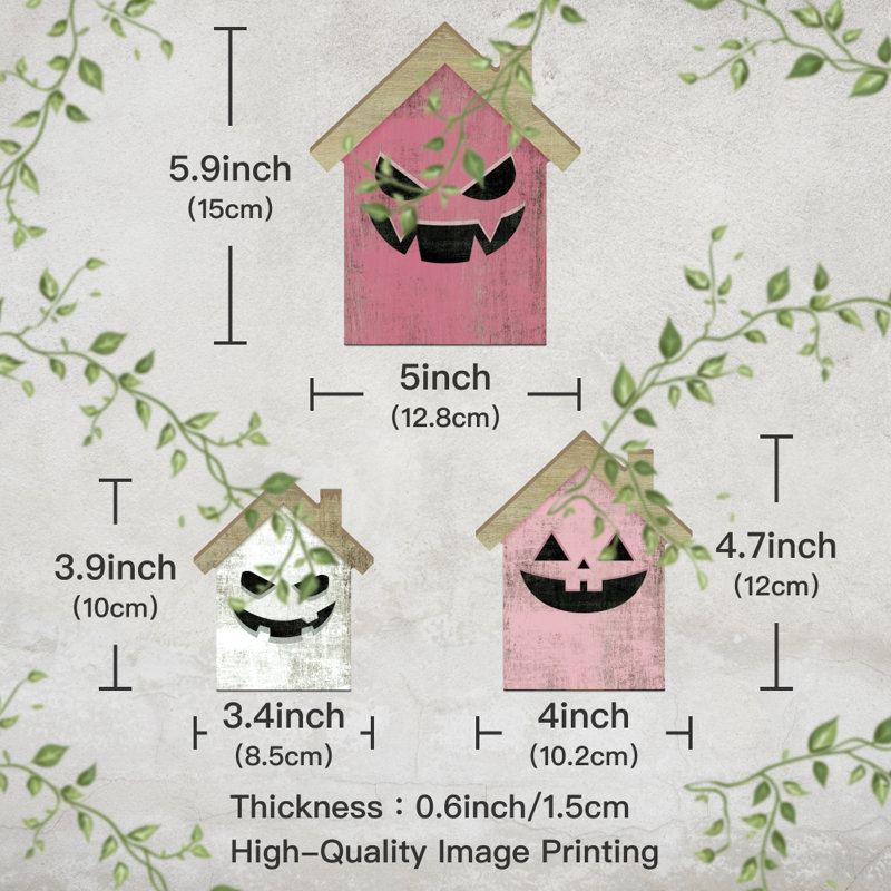 Décoration de table/bureau en bois en forme de maison pour l'Halloween (lot de 3), idéale pour le salon ou comme cadeau d'Halloween pour vos amis et votre famille.